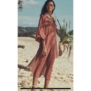 Spell Gypsy Utopia Button Through Midi Dress Organic Floral Tunic W Tie Berry L